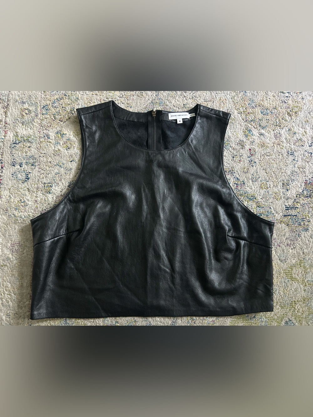 Good American - Faux Leather Black Sleeveless Crop Top